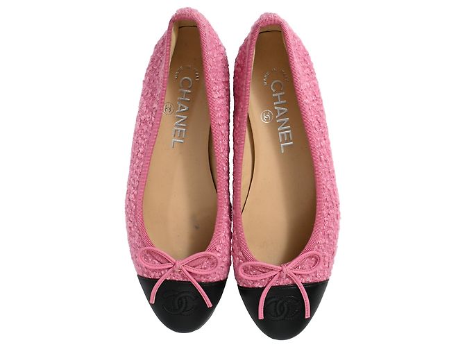 Timeless Bailarinas de punta cap en tweed de algodón con lazo CC de Chanel Rosa - vista 5