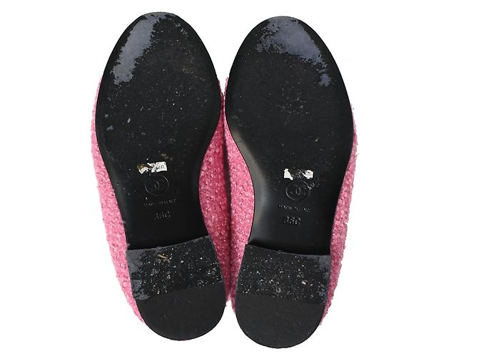 Timeless Bailarinas de punta cap en tweed de algodón con lazo CC de Chanel Rosa - vista 6