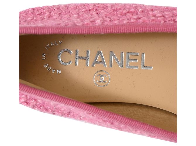Timeless Bailarinas de punta cap en tweed de algodón con lazo CC de Chanel Rosa - vista 7