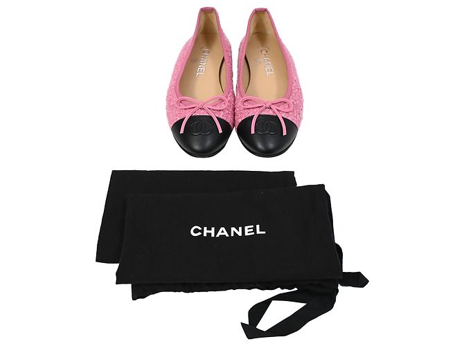 Timeless Bailarinas de punta cap en tweed de algodón con lazo CC de Chanel Rosa - vista 8