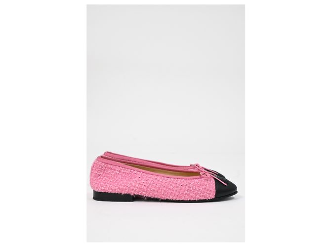 Timeless Bailarinas de punta cap en tweed de algodón con lazo CC de Chanel Rosa - vista 9