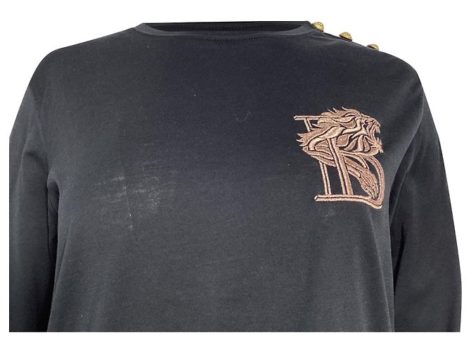 T-shirt a maniche lunghe ricamato Balmain in cotone nero - vista 2