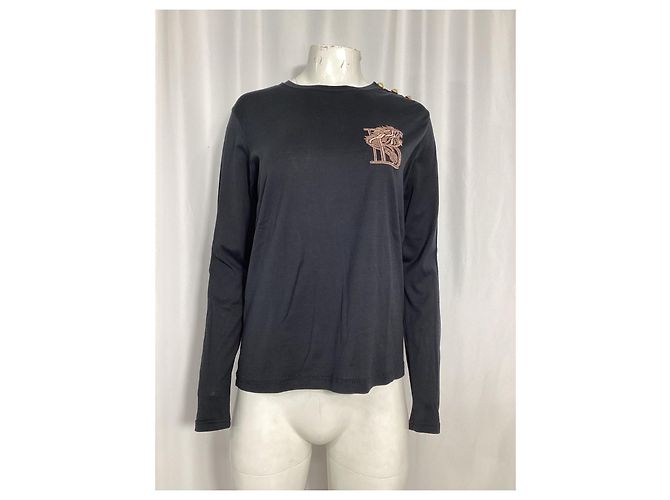 T-shirt a maniche lunghe ricamato Balmain in cotone nero - vista 7