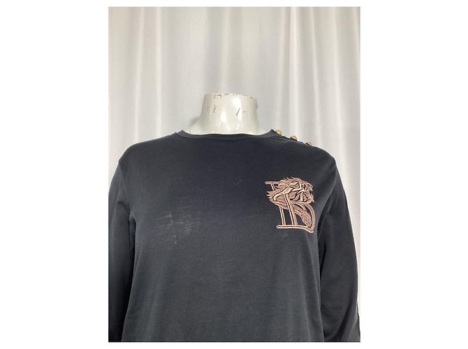 T-shirt a maniche lunghe ricamato Balmain in cotone nero - vista 8