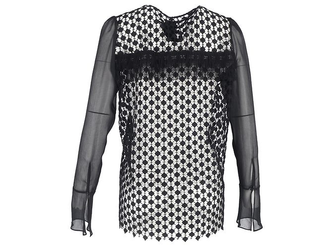 Blusa de poliéster preta com renda Chloé Preto - vista 3