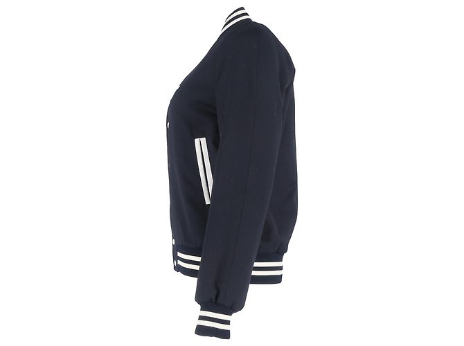 Sandro Paris Striped Varsity Jacket in Navy Blue Polyester - view 2