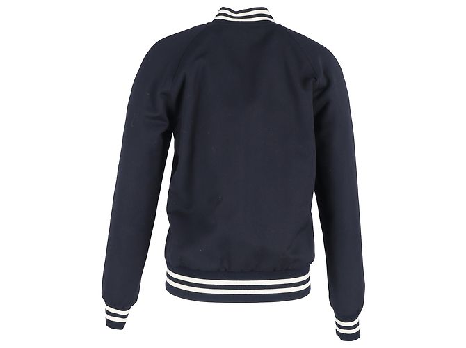 Sandro Paris Striped Varsity Jacket in Navy Blue Polyester - view 3