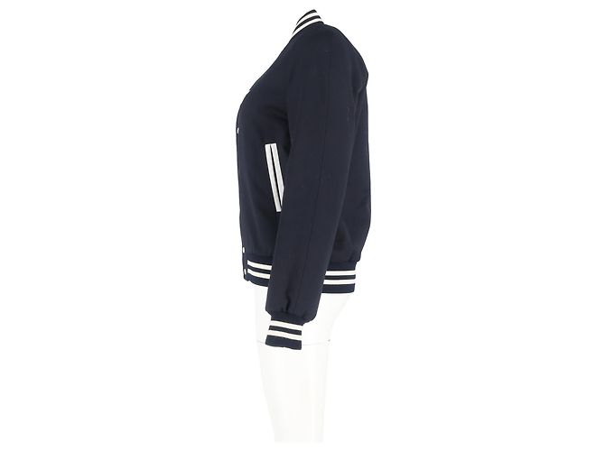 Sandro Paris Striped Varsity Jacket in Navy Blue Polyester - view 5