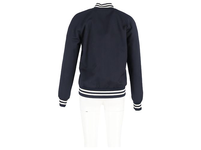 Sandro Paris Striped Varsity Jacket in Navy Blue Polyester - view 6