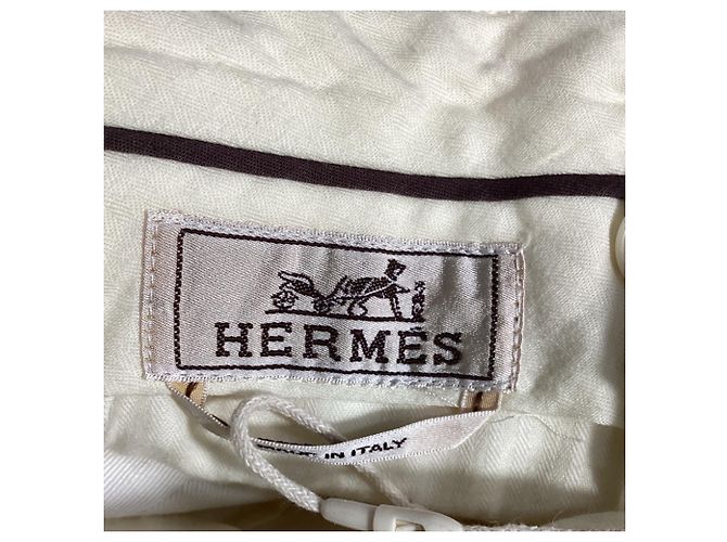 Pantaloni dritti Hermès in cotone bianco Crudo - vista 4