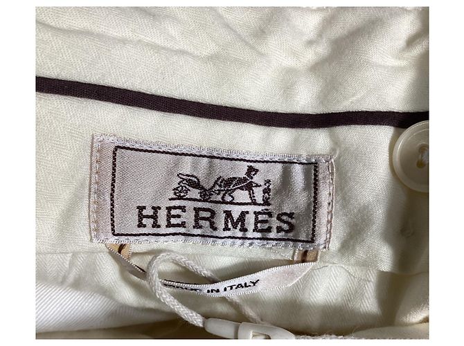 Pantaloni dritti Hermès in cotone bianco Crudo - vista 9