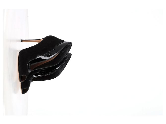 Stivaletti Vamp Peep-Toe in suede e pelle nera di Gianvito Rossi Nero - vista 10