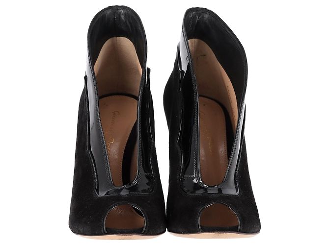 Stivaletti Vamp Peep-Toe in suede e pelle nera di Gianvito Rossi Nero - vista 2