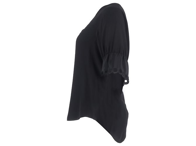 Blusa in seta nera Chloé con maniche a scallop e scollo a V Nero - vista 2