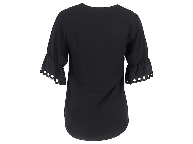 Blusa in seta nera Chloé con maniche a scallop e scollo a V Nero - vista 3