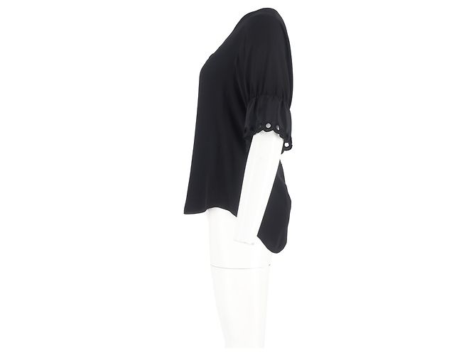 Blusa in seta nera Chloé con maniche a scallop e scollo a V Nero - vista 5