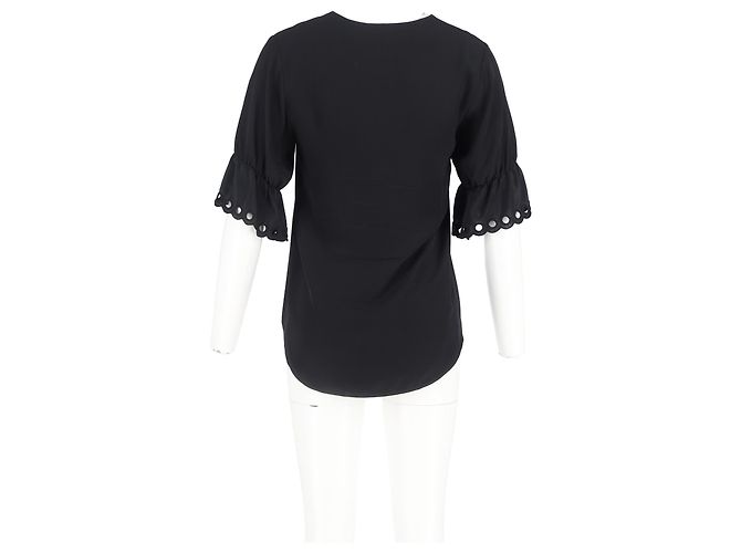 Blusa in seta nera Chloé con maniche a scallop e scollo a V Nero - vista 6