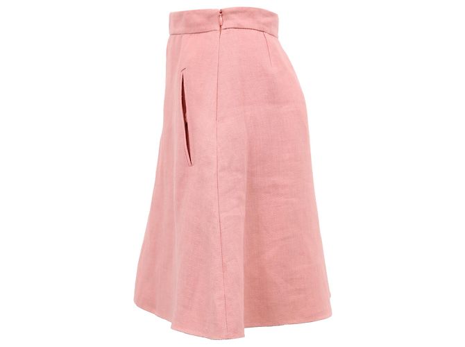 Falda Mini A-Line Valentino Garavani en lino rosa Castaño - vista 2