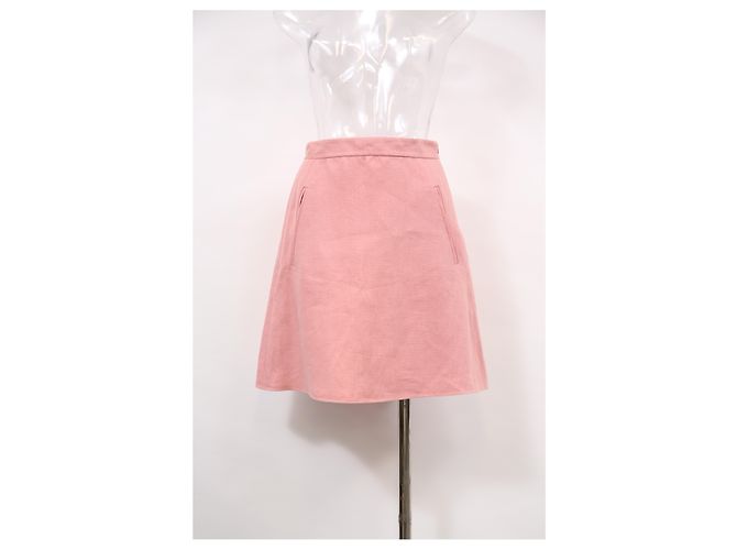Falda Mini A-Line Valentino Garavani en lino rosa Castaño - vista 5