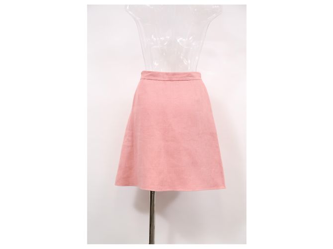 Falda Mini A-Line Valentino Garavani en lino rosa Castaño - vista 7