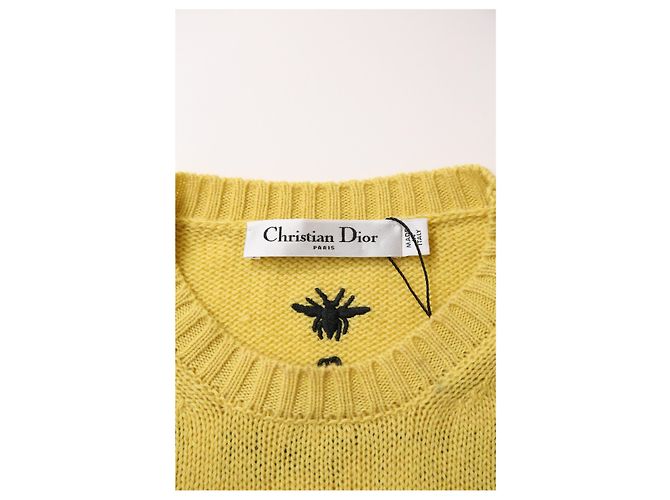 Dior bestickter Rundhals-Pullover aus gelber Wolle - Ansicht 10