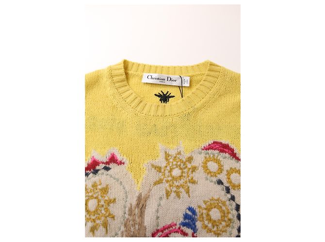 Dior bestickter Rundhals-Pullover aus gelber Wolle - Ansicht 11