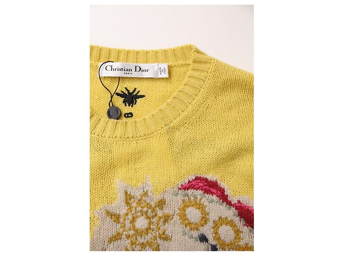 Dior bestickter Rundhals-Pullover aus gelber Wolle - Ansicht 12