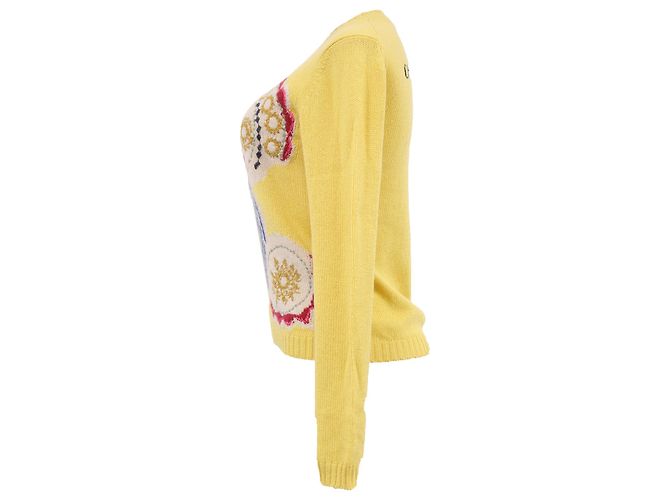 Dior bestickter Rundhals-Pullover aus gelber Wolle - Ansicht 2