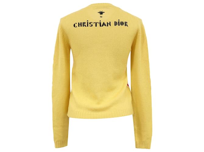 Dior bestickter Rundhals-Pullover aus gelber Wolle - Ansicht 3