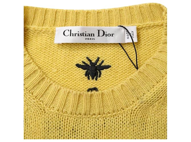 Dior bestickter Rundhals-Pullover aus gelber Wolle - Ansicht 4