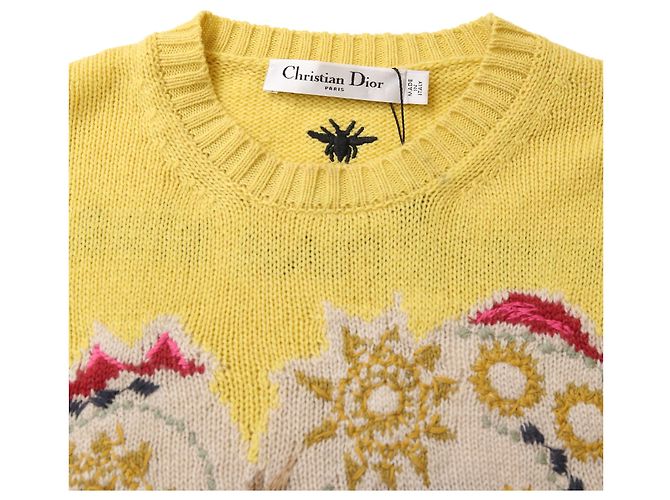 Dior bestickter Rundhals-Pullover aus gelber Wolle - Ansicht 5