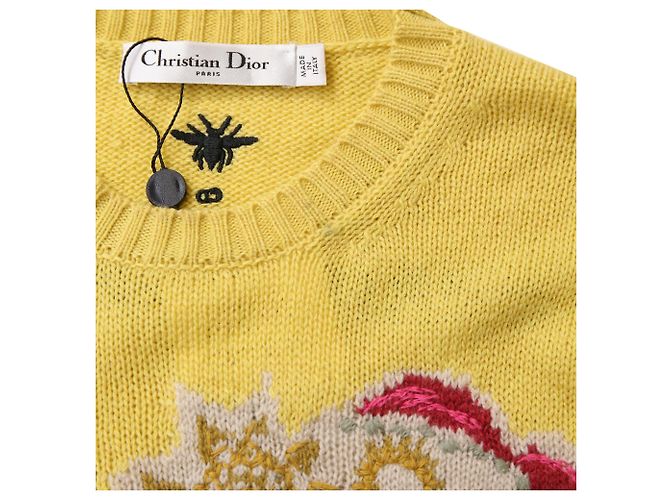 Dior bestickter Rundhals-Pullover aus gelber Wolle - Ansicht 6