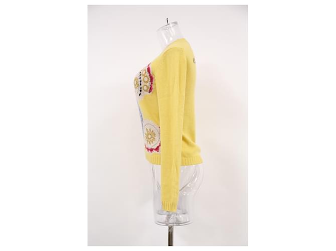 Dior bestickter Rundhals-Pullover aus gelber Wolle - Ansicht 8