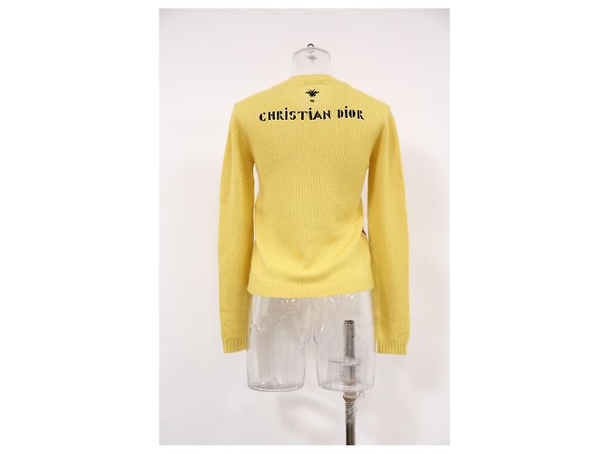 Dior bestickter Rundhals-Pullover aus gelber Wolle - Ansicht 9