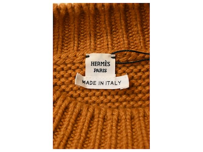 Hermès Strickpullover mit Stehkragen aus brauner Wolle Rot - Ansicht 9