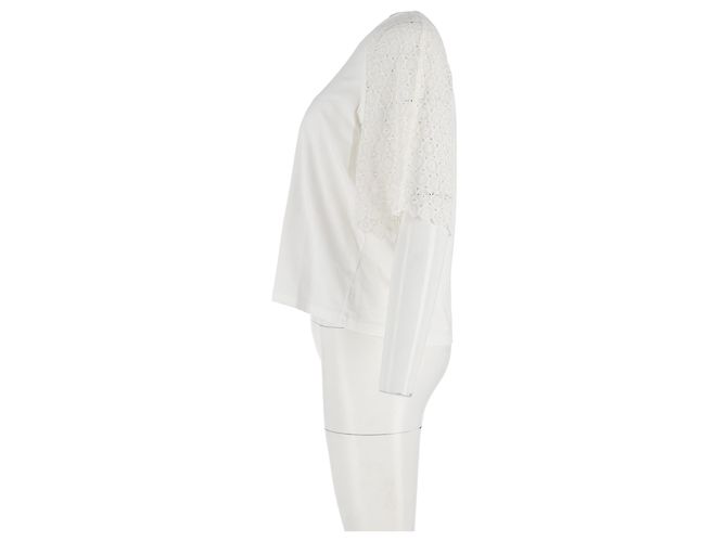 Camiseta de cuello redondo en algodón blanco con mangas de encaje Chloé Crudo - vista 5