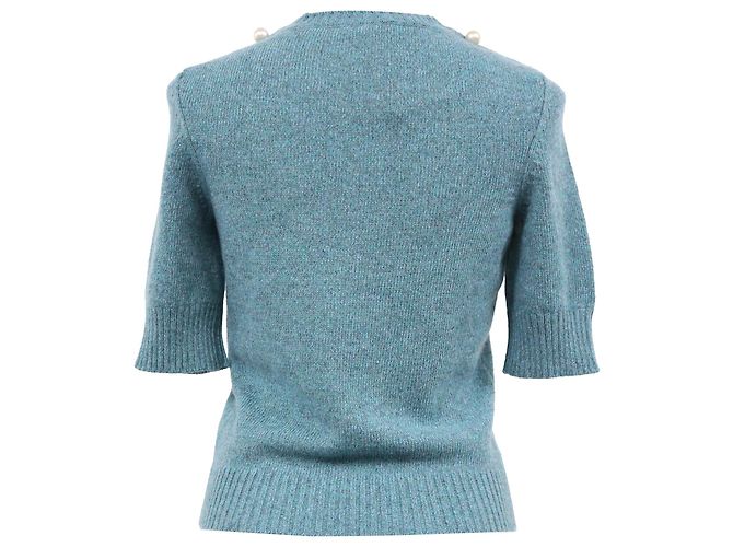 Timeless Top de lana azul de manga corta adornado con perlas de Chanel Azul claro - vista 3