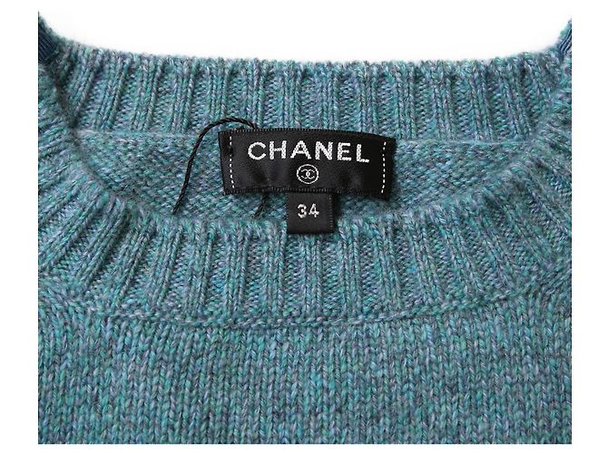 Timeless Top de lana azul de manga corta adornado con perlas de Chanel Azul claro - vista 4