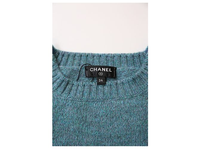 Timeless Top de lana azul de manga corta adornado con perlas de Chanel Azul claro - vista 9