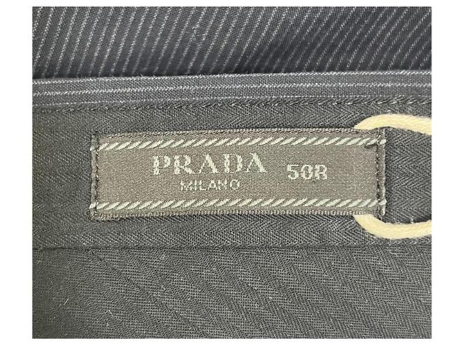 Prada Pinstripe Straight-Leg Trousers in Navy Blue Wool - view 10