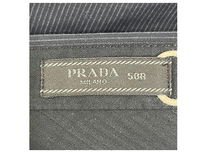 Prada Pinstripe Straight-Leg Trousers in Navy Blue Wool - view 5