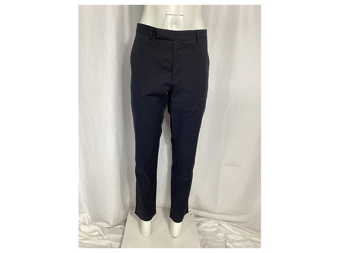 Prada Pinstripe Straight-Leg Trousers in Navy Blue Wool - view 6