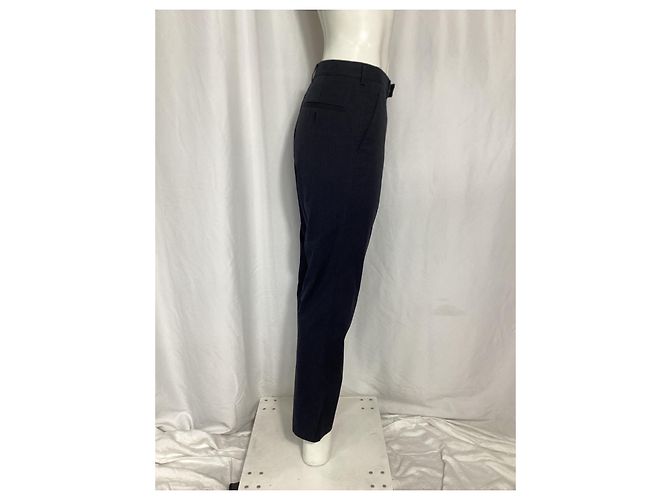 Prada Pinstripe Straight-Leg Trousers in Navy Blue Wool - view 7
