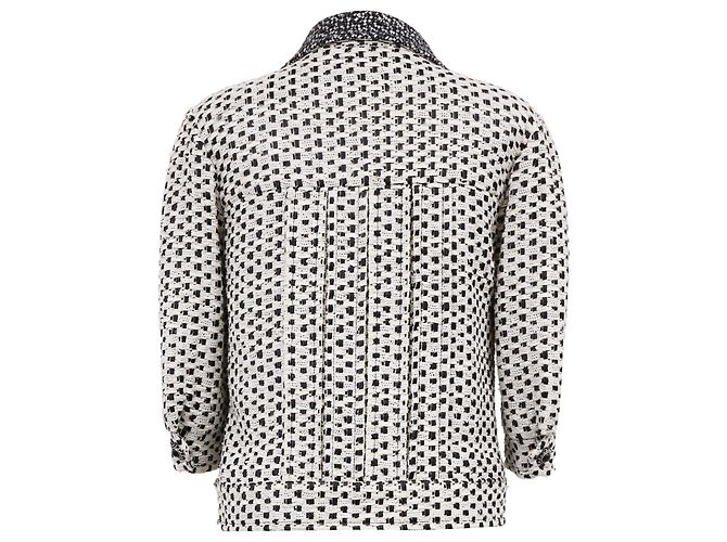 Timeless Jaqueta zíper Chanel com bolinhas em tweed de algodão preto e branco - vista 3