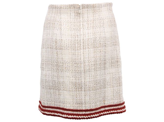 Timeless Falda Mini A-Line de Chanel en tweed de algodón beige y rojo - vista 3