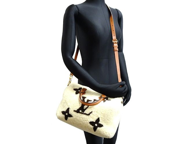 Borsa Louis Vuitton Speedy Bandoulière 25 Marrone Bianco - vista 9