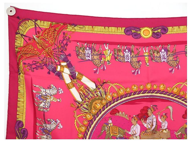Hermès NOVE FULAR HERMES CAPARACONS DALLA FRANCIA E DALL'INDIA FULAR IN SETA 90 Fuschia - vista 2