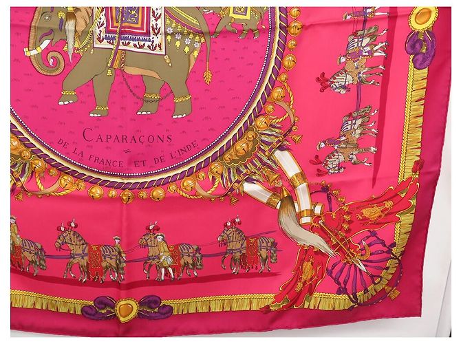 Hermès NOVE FULAR HERMES CAPARACONS DALLA FRANCIA E DALL'INDIA FULAR IN SETA 90 Fuschia - vista 4
