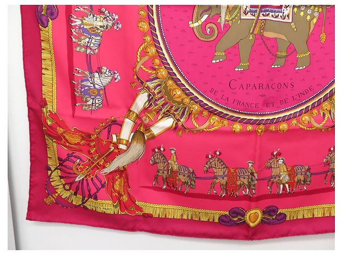Hermès NOVE FULAR HERMES CAPARACONS DALLA FRANCIA E DALL'INDIA FULAR IN SETA 90 Fuschia - vista 5