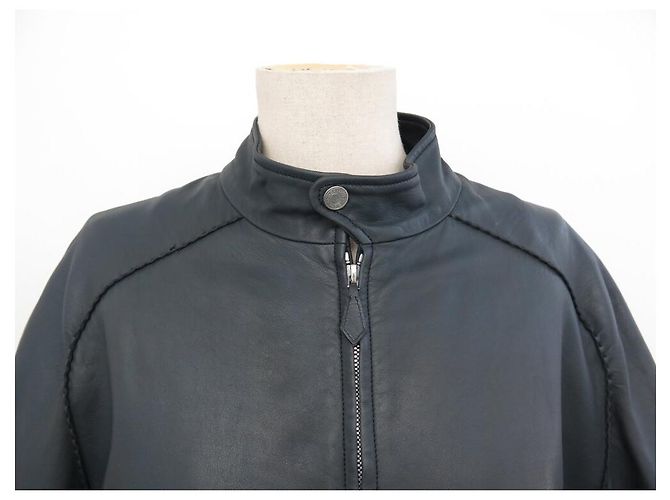 Hermès HERMES COAT JACKET BUTTONS SADDLE STUDS 54 L IN LEATHER Dark grey - view 2
